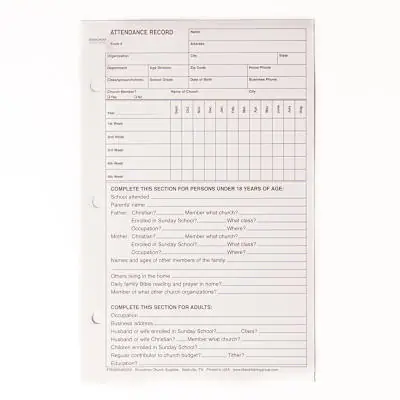 Buy Online Attendance Record Card (Package of 100)