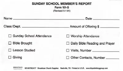Sunday School Member's Report (Pad of 100 Slips) Holiday Sale