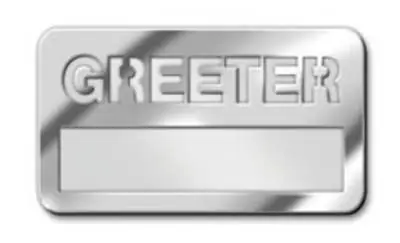 Get Yours Greeter Badge with Cut-Out Lettering - Silver  Finish
